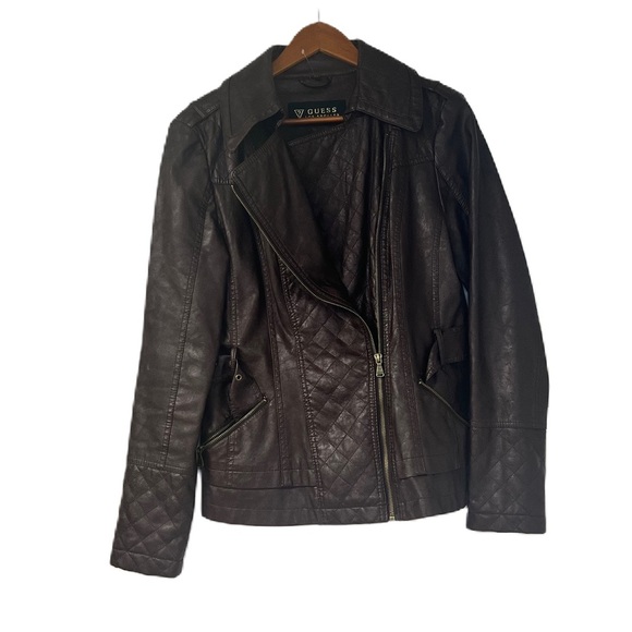 Guess Los Angeles Woman's Maroon Faux Leather Jacket Size Large - Picture 2 of 8